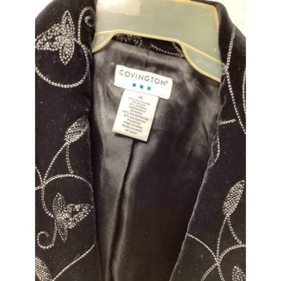 NWT- Fancy Covington Size 16 Black Velour/Velvet Embroidered Blazer Jacket - Picture 2 of 12